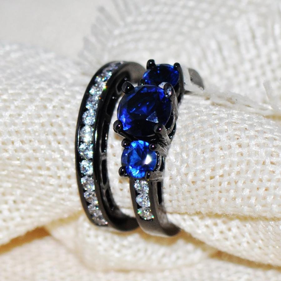 Bamos Jewelry Blue Sapphire White Diamond Black Gold Engagement Weddin 