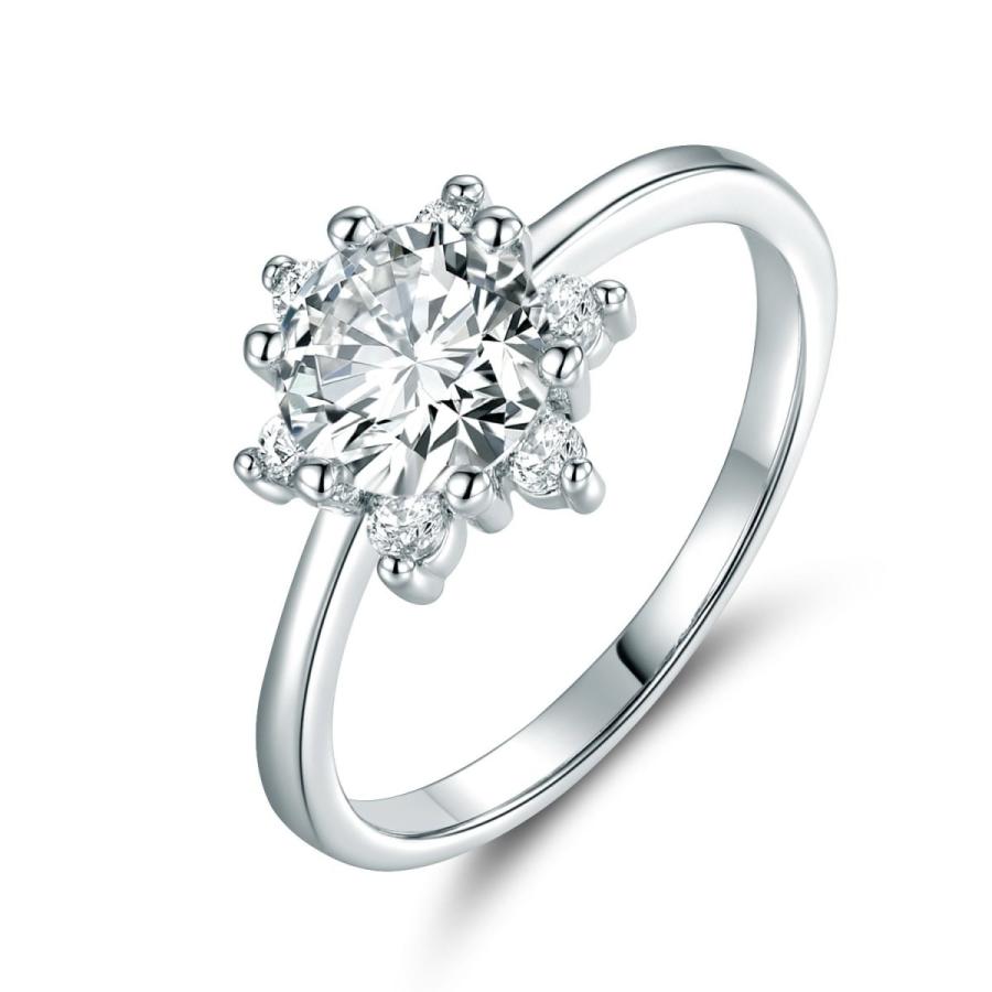 GULICX Elegant Flower Cubic Zirconia CZ Engagement Ring for Women Whitのサムネイル
