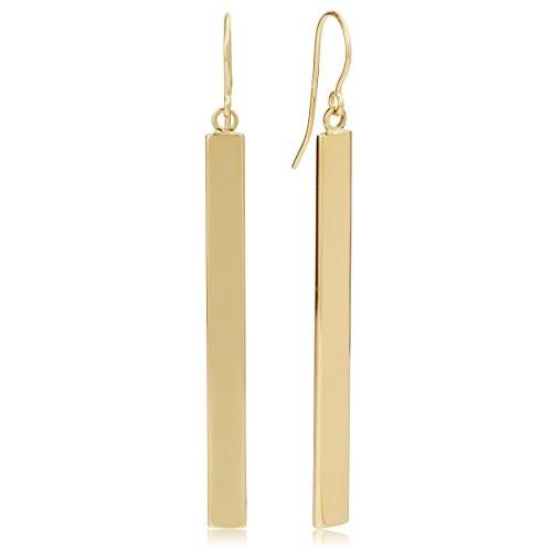 14k Yellow Gold Bar Drop Earrings, (4mm, 2
