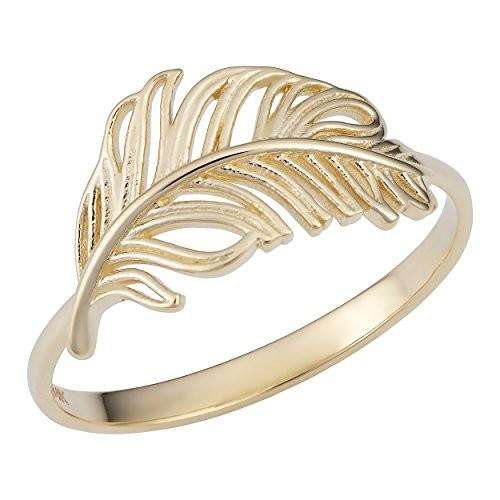 Kooljewelry 14k Yellow Gold Feather Ring (Size 8)