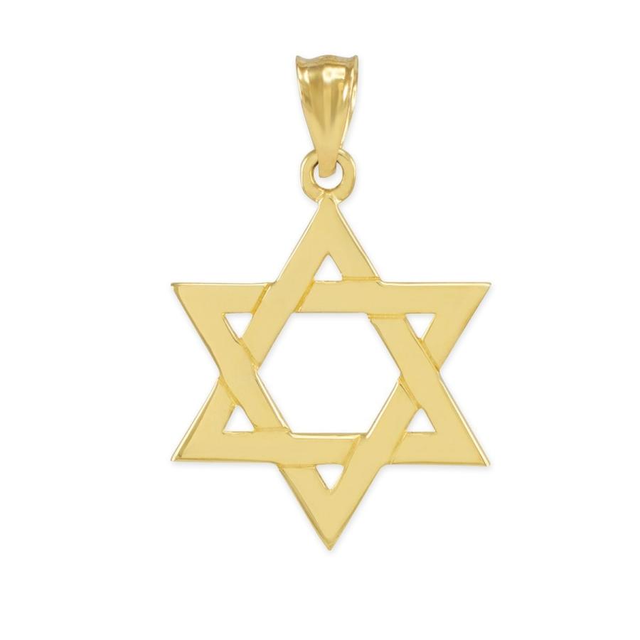 送料無料・名入れ彫刻 Solid 14k Yellow Gold Traditional Jewish Star ...
