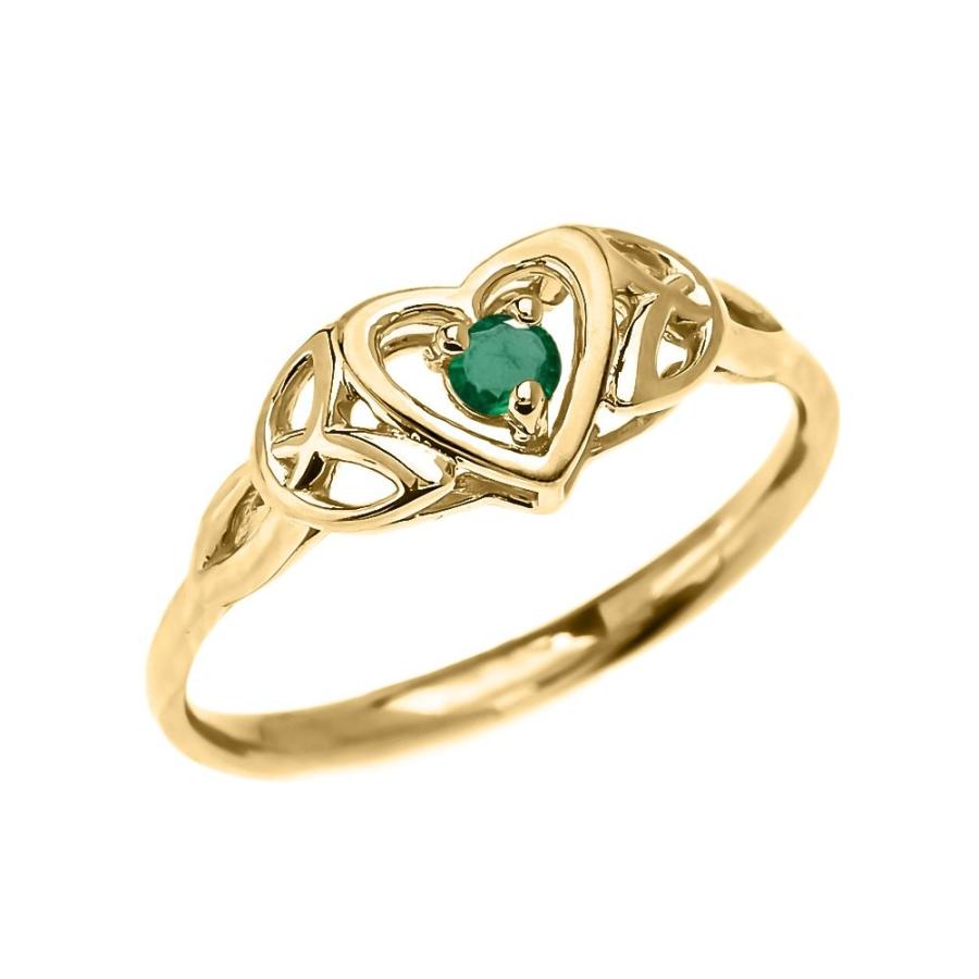 Dainty 10k Yellow Gold Trinity Knot Heart Solitaire Emerald Engagement 1