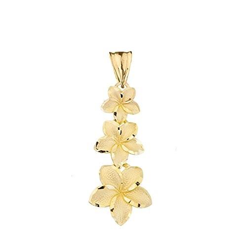 Elegant 14k Yellow Gold Hawaiian Plumeria Flowers Charm Pendant
