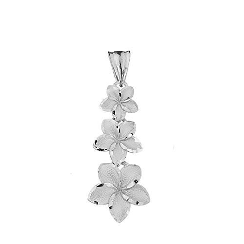Elegant 14k White Gold Hawaiian Plumeria Flowers Charm Pendant