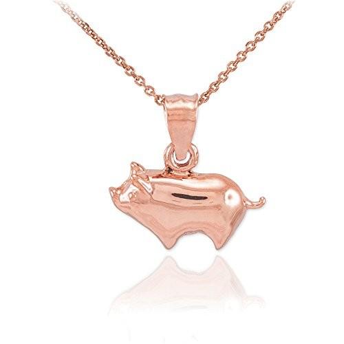 Animal Kingdom Polished 14k Rose Gold Pig Charm Pendant Necklace, 18