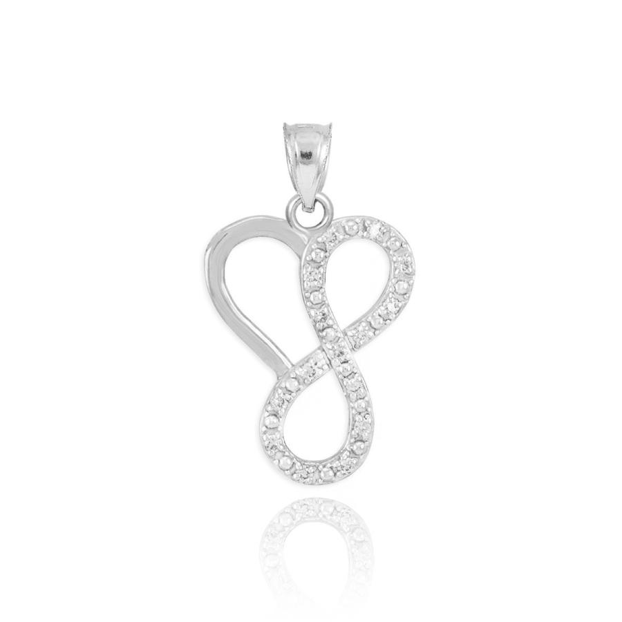 Fine 14k White Gold Diamond Infinity Heart Charm Pendant 14K White Gold Engagement Ring