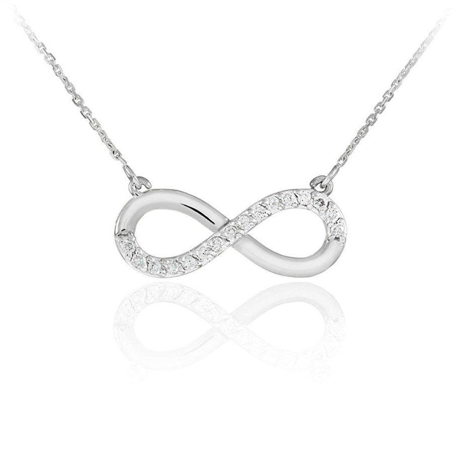 14K White Gold Infinity Pendant Necklace with CZ Accents (16 Inches)