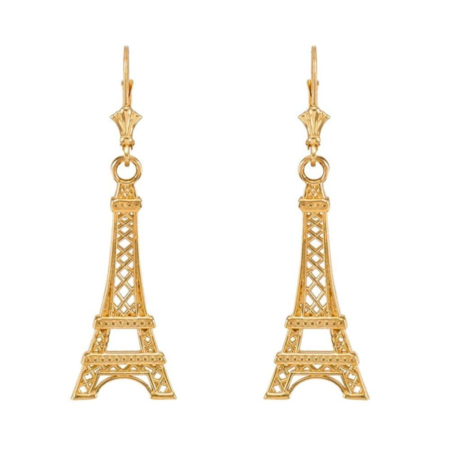 14k Yellow Gold Paris Eiffel Tower Dangle Earrings