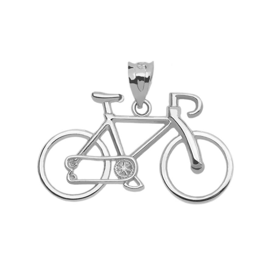 【一部予約販売中】 Bicycle 16" Gold, White 10k in Necklace Pendant Bike Charm Sports ネックレス、ペンダント