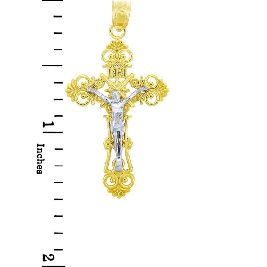 14k Two-Tone Gold Filigree-Style Cross Charm Floral INRI Crucifix