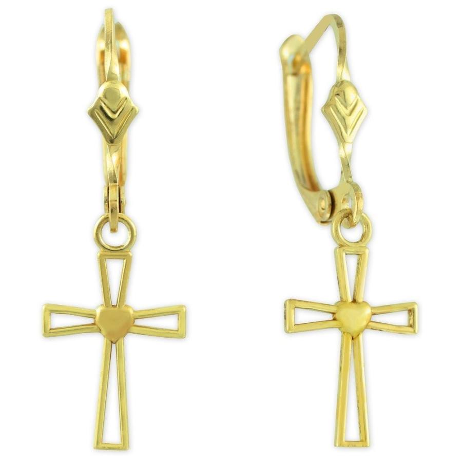 10K Yellow Gold Heart Cross Dangle Earrings