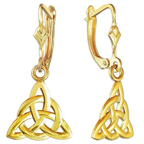 14k Yellow Gold Celtic Trinity Dangle Earrings