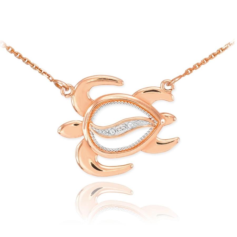 Fine 14k Rose Gold Diamond-Accented Lucky Hawaiian Honu Turtle Necklac