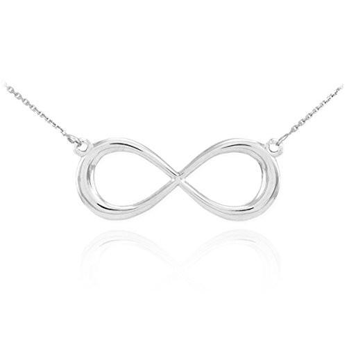 High Polish 14k White Gold Dainty Forever Infinity Necklace with 18