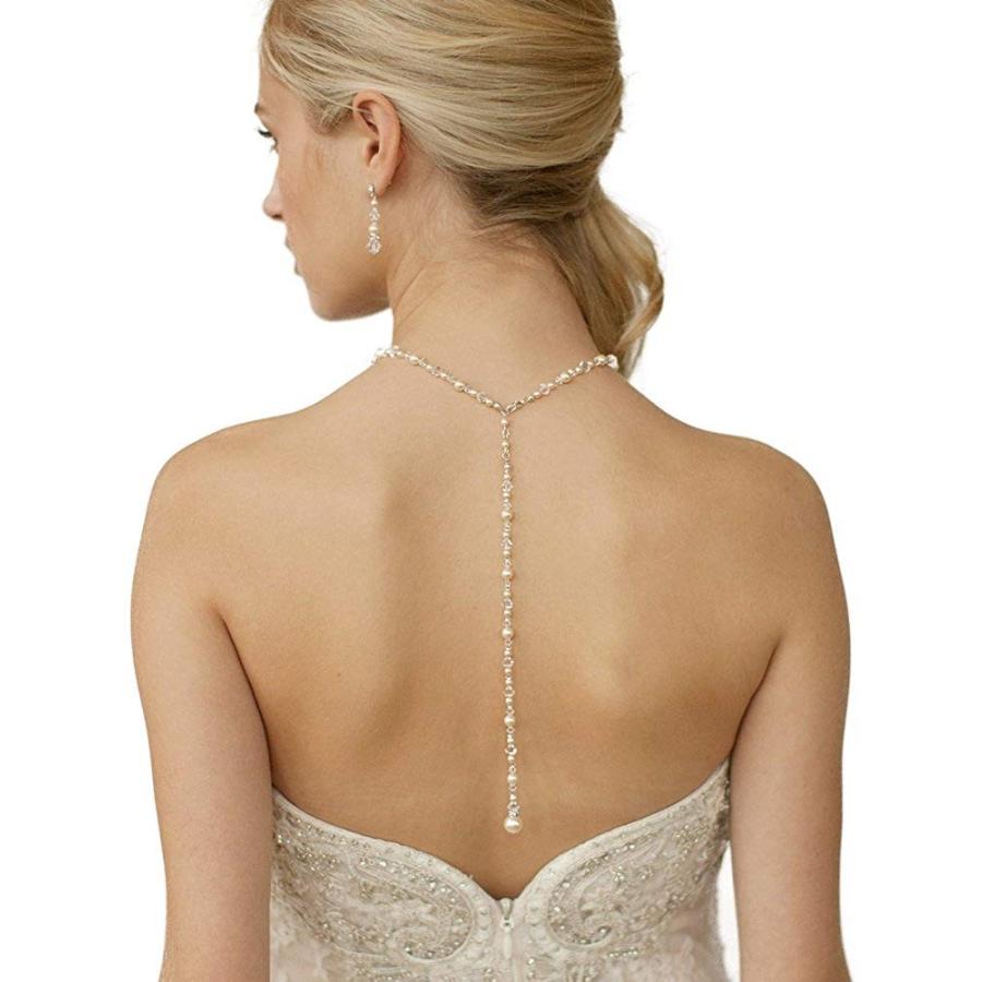 Mariell Ivory Glass Pearl & Crystal Backdrop Necklace for Wedding, Bri｜twilight-shop｜04