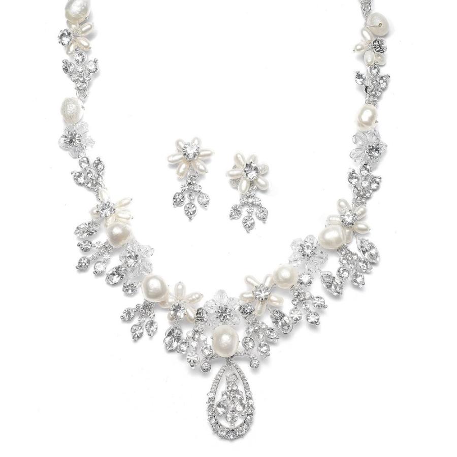 Mariell Freshwater Pearl and Austrian Crystal Handmade Bridal Necklace