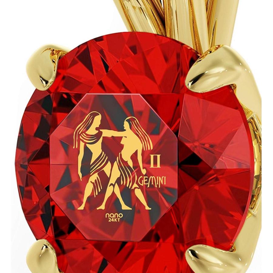 Gold Plated Zodiac Pendant Gemini Necklace 24k Gold inscribed on Red C｜twilight-shop｜04