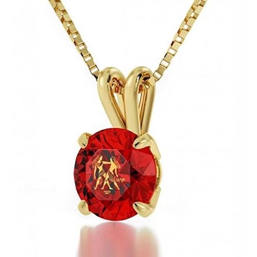 Gold Plated Zodiac Pendant Gemini Necklace 24k Gold inscribed on Red C｜twilight-shop｜08