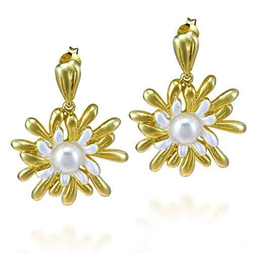 Floral Sea Anemone Cultured Freshwater White Pearl Gold Plated .925 St｜twilight-shop