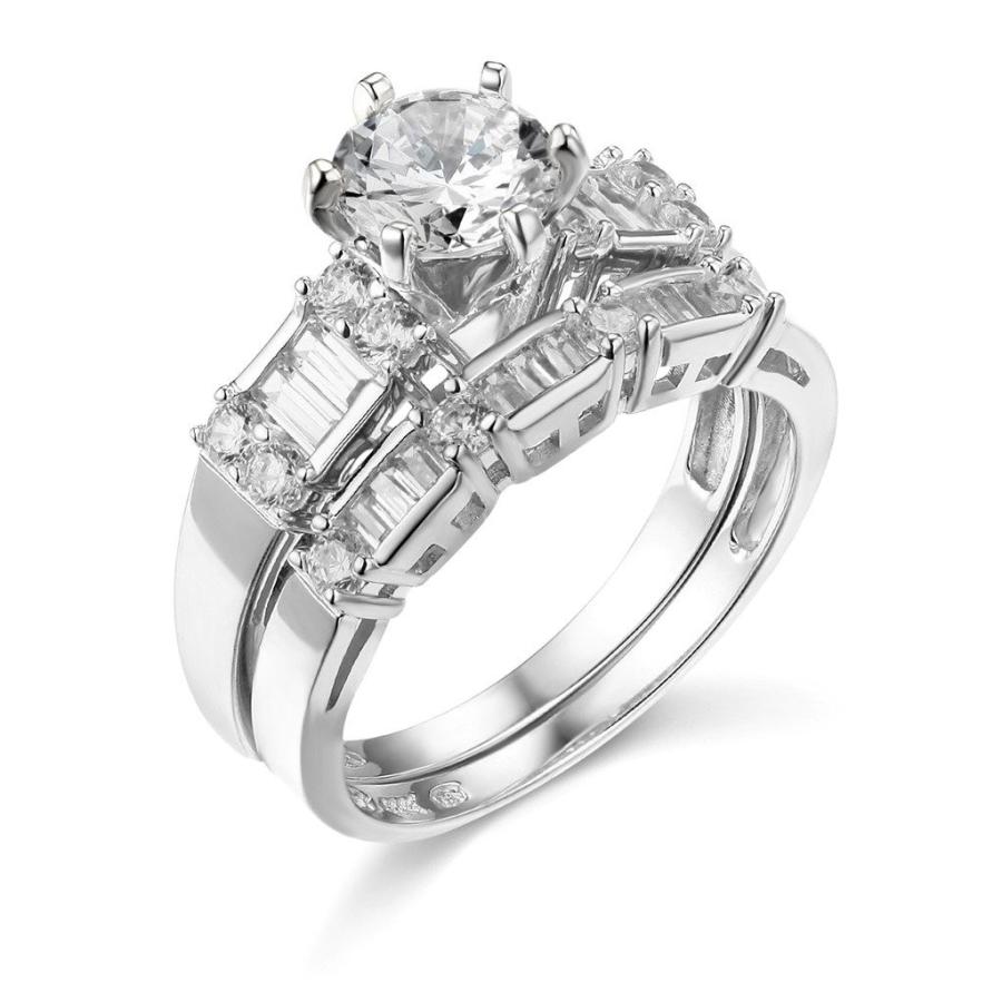 最新 14k White Gold SOLID Wedding Engagement Ring and Wedding Band 2 Piece 【1053740269】(38312円)