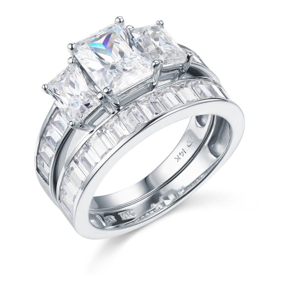 正規品 14k White Gold SOLID Wedding Engagement Ring and Wedding Band 2 Piece 【F1179378897】(42880円)