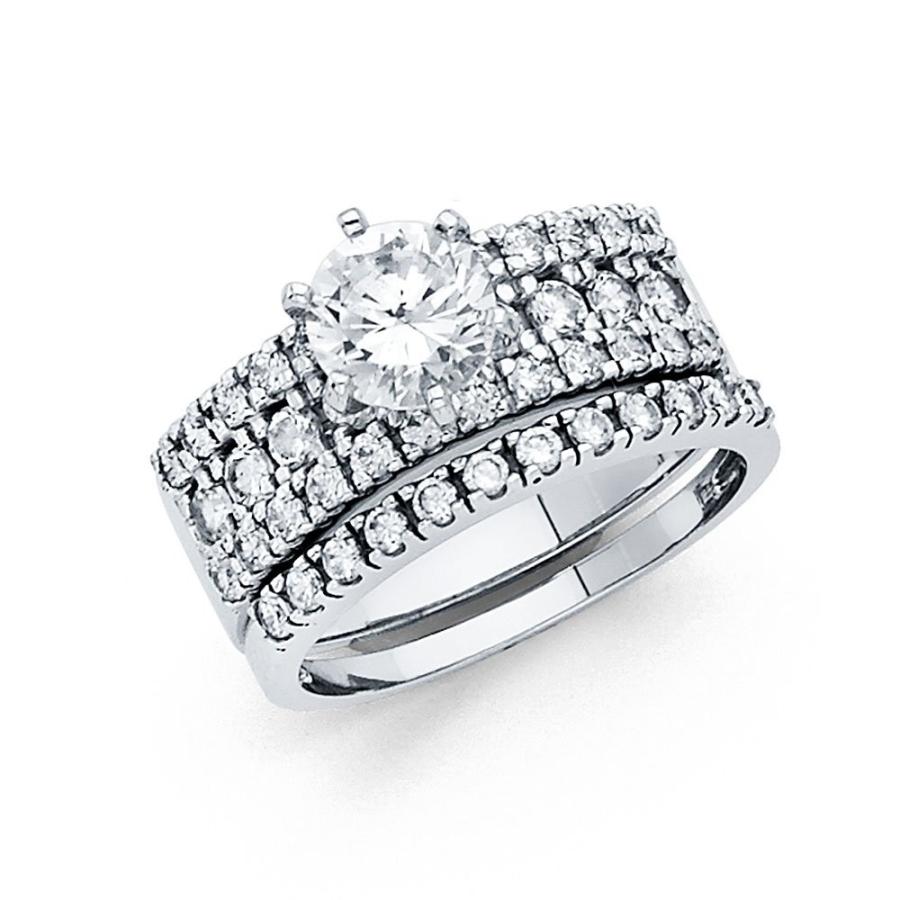 海外品 14k White Gold SOLID Wedding Engagement Ring and Wedding Band 2 Piece 【E1166919090】(42427円)