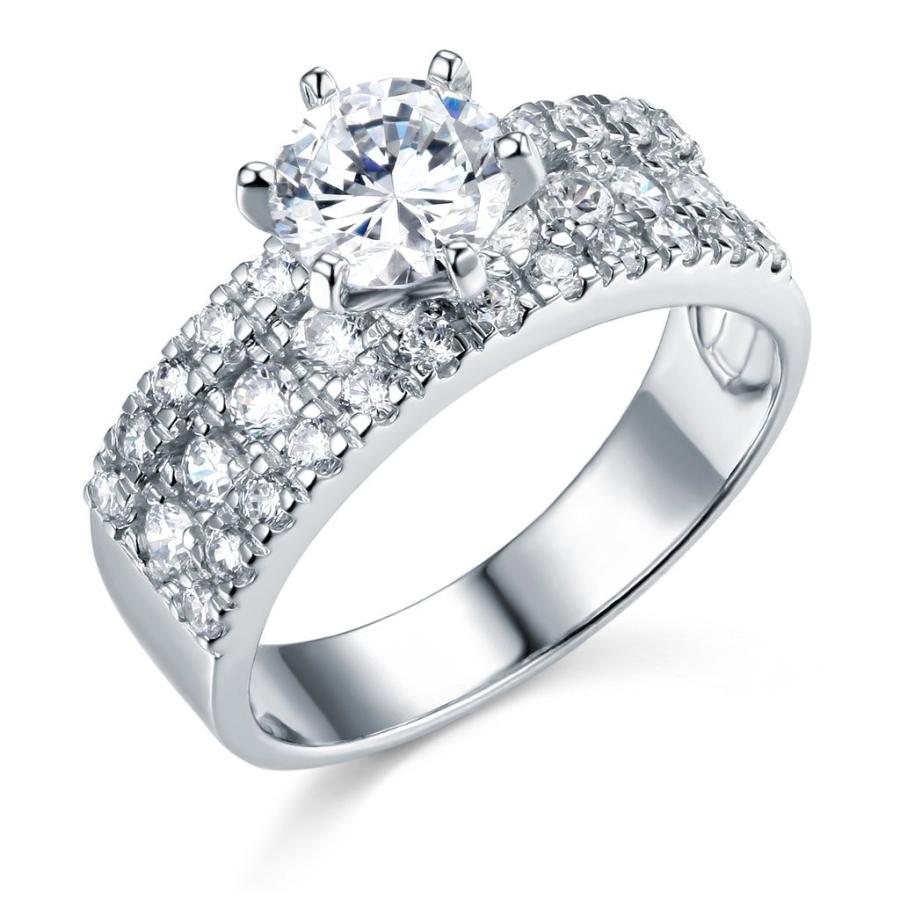 海外品 14k White Gold SOLID Wedding Engagement Ring and Wedding Band 2 Piece 【E1166919090】(42427円)