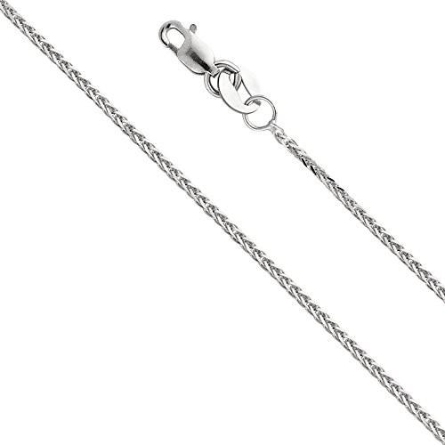 14k White Gold Solid 1mm Braided Square Wheat Chain Necklace with Lobs