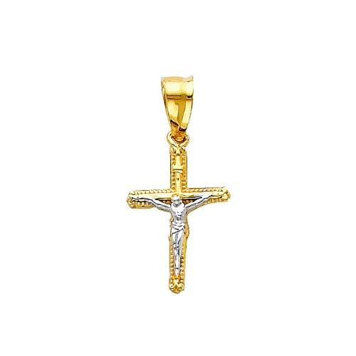 The World Jewelry Center 14k Two Tone Gold Jesus Cross Religious Penda