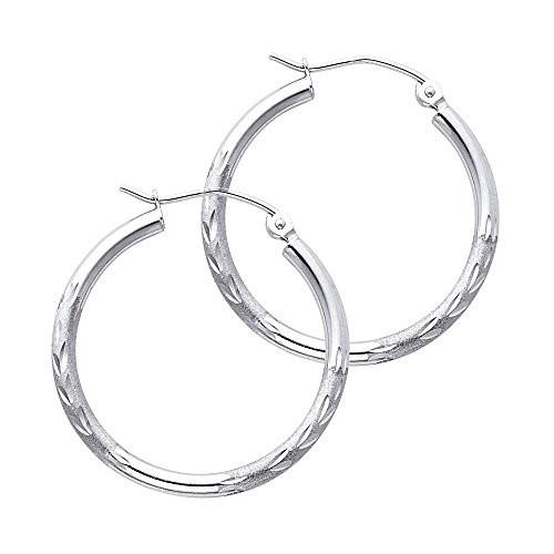 TWJC 14k White Gold 2mm Thickness Hoop Earrings (20 x 20 mm)