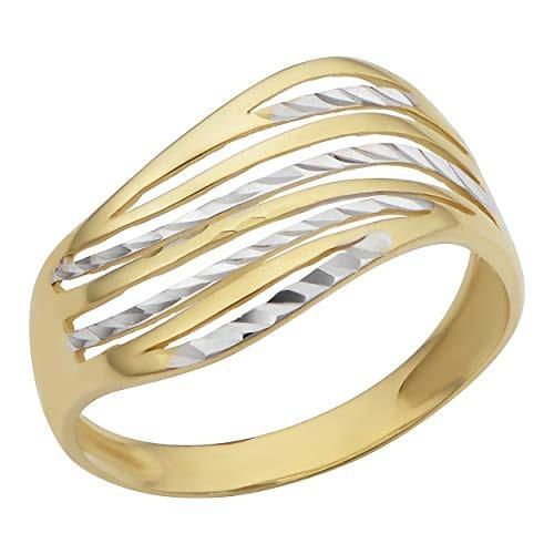 Kooljewelry 10k Two-Tone Gold Diamond-Cut Wave Design Ring (Size 10)