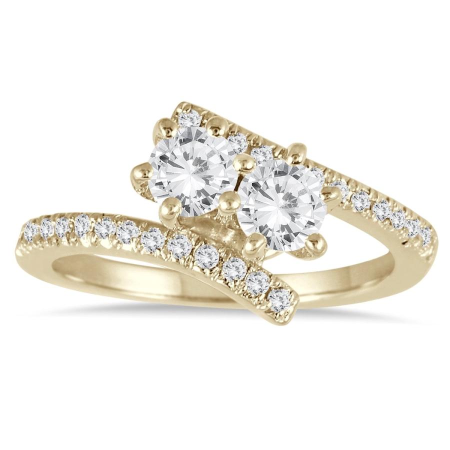 ほぼ未使用 AGS Certified 1 Carat TW Two Stone Diamond Ring in 10K Yellow Gold (K- 【DGJ2672331339】(97161円)