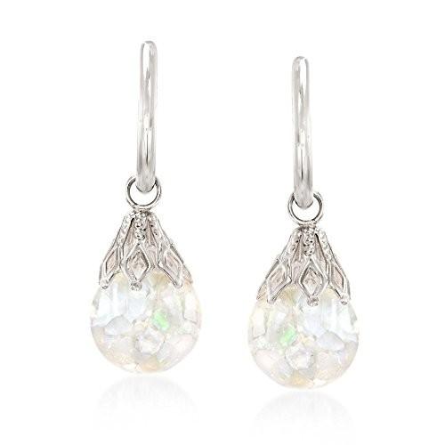Ross-Simons Floating Opal Hoop Drop Earrings in 14kt White Gold