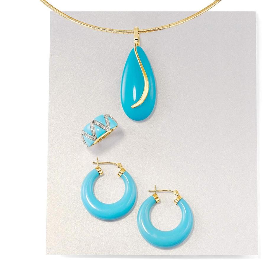 Ross-Simons Turquoise Teardrop Pendant in 14kt Yellow Gold