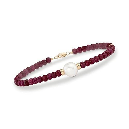 Ross-Simons 26.00 ct. t.w. Beaded Ruby Bracelet With 10mm Cultured Pea