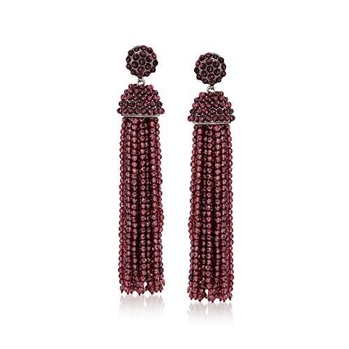 Ross-Simons Garnet Bead Tassel Drop Earrings in Sterling Silver