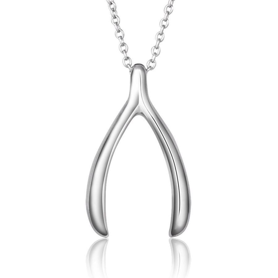 925 Sterling Silver Good Luck Charm Wishbone Pendant Necklace， Rolo Ch