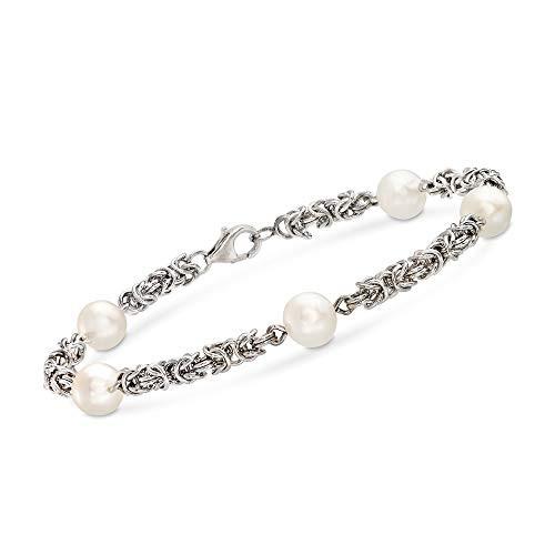 Ross-Simons 7mm Cultured Pearl Byzantine Station Bracelet in Sterling