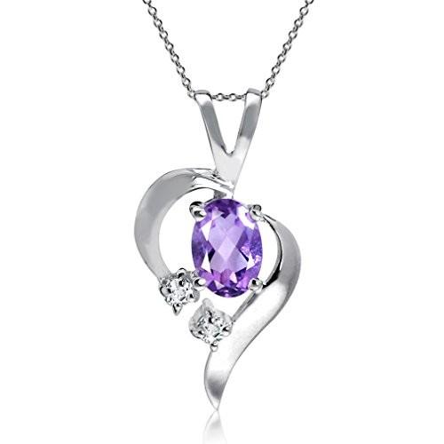 Natural Amethyst & White Topaz 925 Sterling Silver Modern Heart Pendan