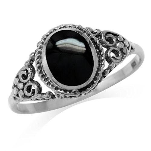 Created Black Onyx Inlay 925 Sterling Silver Filigree Victorian Style