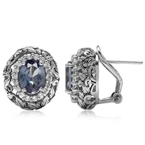 Simulated Color Change Alexandrite 925 Sterling Silver Leaf Vintage St