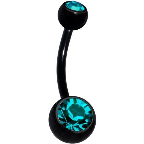 Body Candy Black Stainless Steel Belly Ring with Double Blue Green Spa