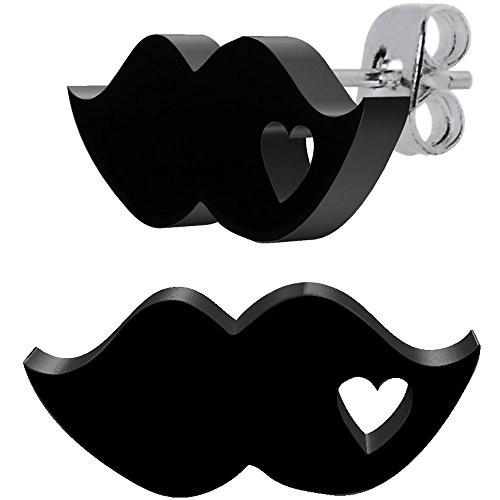 Body Candy Black Acrylic Heart Mustache Stud Earrings