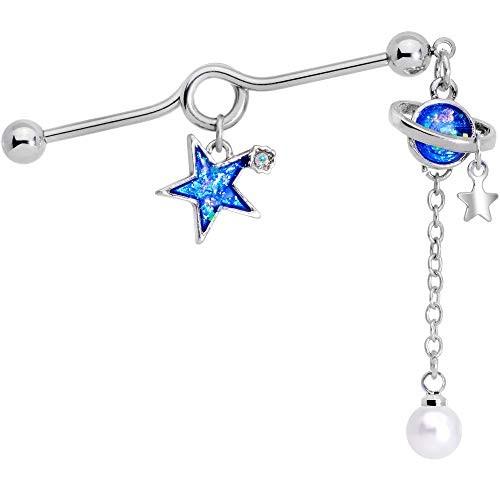 Body Candy Womens 14G Steel Helix Cartilage Earring Glitter Blue Star
