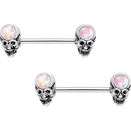 Body Candy Steel Iridescent White Accent Psychic Skull Barbell Nipple
