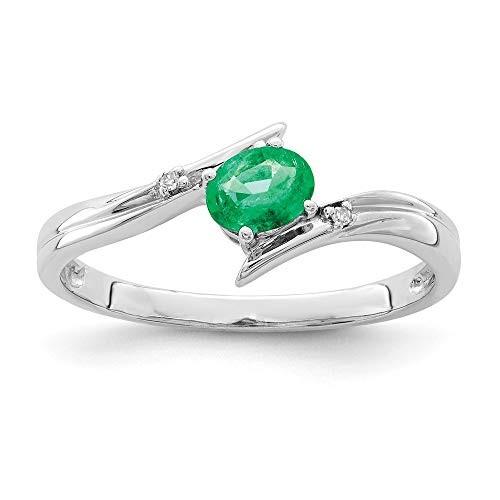 925 Sterling Silver Green Emerald Diamond Band Ring Size 6.00 Gemstone