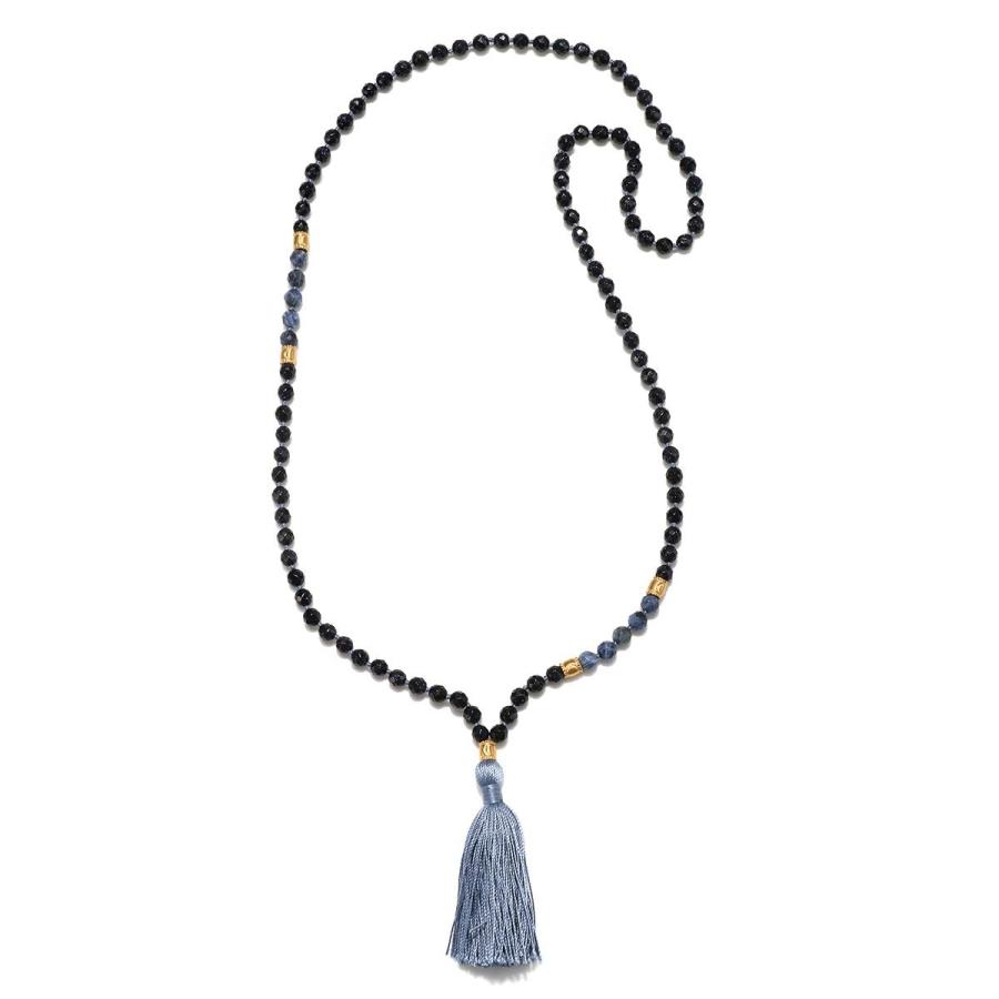 Satya Jewelry Women's Goldstone Gold Moon Mala Tassel Necklace 30-Inch