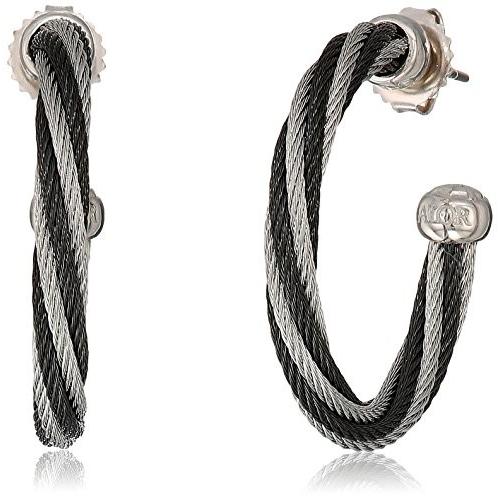 ALOR Women's Black & Grey Swirled Cable Hoop, One Size