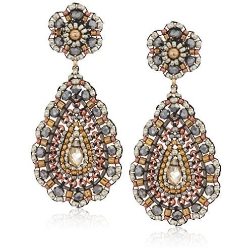 Miguel Ases Women's 3D Flower Post Faceted Briolette Center Opaque Tea