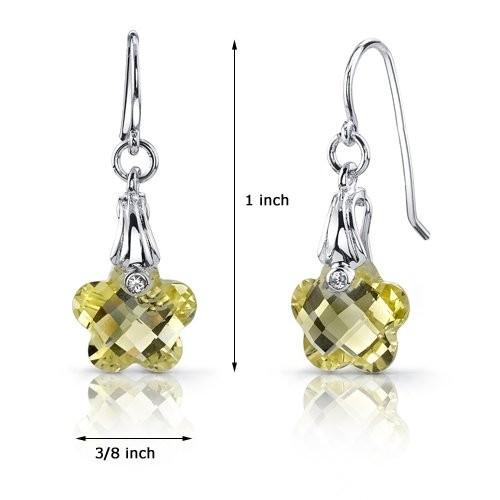 Blooming Flower Cut 6.50 carats Lemon Quartz Fishhook Earrings